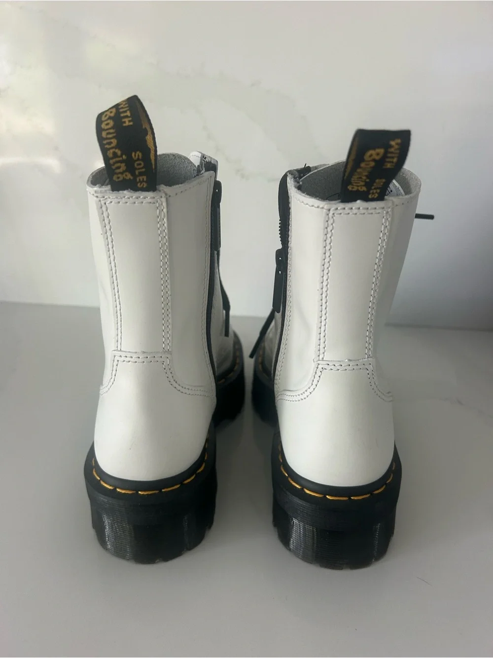 Dr Martens - White Platform Combat Boots with Black Laces
